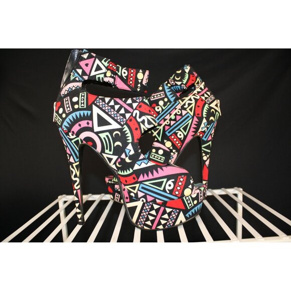 AMI CLUBWEAR PLATFORM STILETTOES HEELS BLACK MULTI-COLOR SIZE 7.5 - Picture 3 of 9